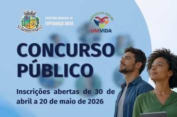 Concurso Público 2026: Prefeitura de Esperança Nova abre inscrições para 9 cargos